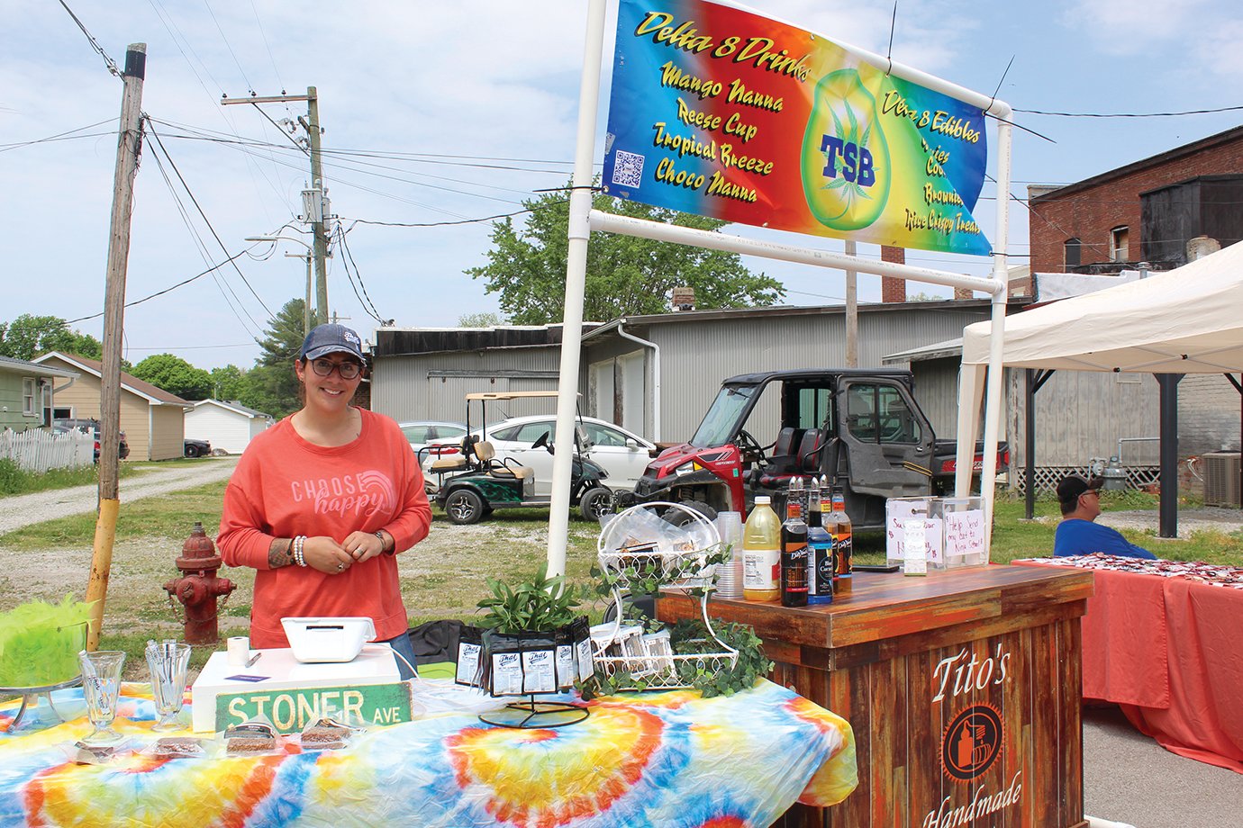 That Sports Bar owner Danielle Hoffman brought her goods from Lebanon on Saturday to the Waynetown Street Festival.